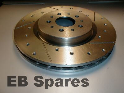 Front drilled and grooved discs for 3.2 models. 330mm diameter 